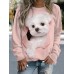 Women's Sweatshirt Pullover Dog Sportswear Funny Print Pink Blue Purple Casual Sports Round Neck Long Sleeve Micro-elastic Fall & Winter