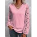 Women's Lace Shirt Shirt Lantern Sleeve Blouse Plain Black White Pink Lace Long Sleeve Casual Elegant Fashion Basic V Neck Regular Fit Spring Fall