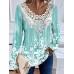 Women's Shirt Blouse Floral Purple Green Khaki Print Lace Patchwork Long Sleeve Casual Fashion Round Neck Regular Fit Spring &Fall