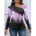 Women's Shirt Blouse Color Block Pink Blue Purple Print Flowing tunic Long Sleeve Casual Fashion V Neck Regular Fit Spring &Fall