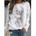 Women's Sweatshirt Pullover Cat Sports Basic White Street Casual Round Neck Long Sleeve Top Micro-elastic Fall & Winter