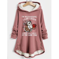 Women's Hoodie Sweatshirt Pullover Sherpa Fleece Lined Animal Letter Warm Funny Print Dark Pink Blue Gray Street Casual Hooded Long Sleeve Top Micro-elastic Fall & Winter