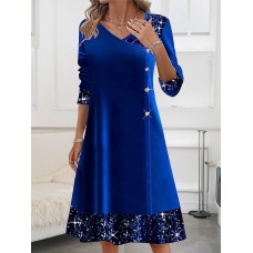 Women's Velvet Dress Sequin Dress Party Dress Midi Dress Red Royal Blue Short Sleeve Spring Fall Winter V Neck Christmas Party Dress