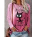 Women's T shirt Tee Pink Purple Orange Graphic Color Gradient Print Long Sleeve Casual Weekend Cartoon Round Neck Regular I'm Fine Painting Plus Size S