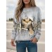 Women's Sweatshirt Pullover Cat Sportswear Festival Print White Navy Blue Blue Casual Sports Round Neck Long Sleeve Top Micro-elastic Fall & Winter