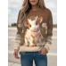 Women's Sweatshirt Pullover Cat Sportswear Festival Print White Navy Blue Blue Casual Sports Round Neck Long Sleeve Top Micro-elastic Fall & Winter