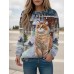 Women's Sweatshirt Pullover Cat Sportswear Festival Print White Navy Blue Blue Casual Sports Round Neck Long Sleeve Top Micro-elastic Fall & Winter