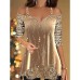 Women's Shirt T shirt Tee Blouse Shirt Velvet Striped Sparkly Cold Shoulder Wine Gold Print Sequins Long Sleeve Party Weekend Festival / Holiday V Neck Regular Fit Spring &Fall