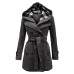 Women's Winter Coat Long Overcoat with Belt Elegant Pea Coat with Plaid Hood Double Breasted Warm Windproof Trench Coat Stylish Contemporary Casual Jacket Long Sleeve Black