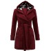 Women's Winter Coat Long Overcoat with Belt Elegant Pea Coat with Plaid Hood Double Breasted Warm Windproof Trench Coat Stylish Contemporary Casual Jacket Long Sleeve Black