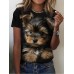 Women's T shirt Tee Dog 3D Black Print Short Sleeve Daily Weekend Basic Round Neck Regular Fit