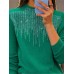 Women‘s Christmas Pullover Sweater Jumper Crew Neck Ribbed Knit Acrylic Sequins Fall Winter Regular Outdoor Daily Going out Xmas Stylish Casual Long Sleeve Solid Color Black White Light Green S M L