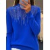 Women‘s Christmas Pullover Sweater Jumper Crew Neck Ribbed Knit Acrylic Sequins Fall Winter Regular Outdoor Daily Going out Xmas Stylish Casual Long Sleeve Solid Color Black White Light Green S M L