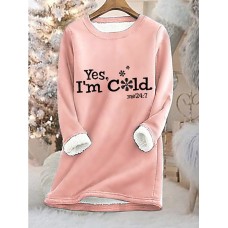 Women's Sweatshirt Pullover Fleece Letter Teddy Fuzzy Yellow Pink Red Casual Sports Round Neck Long Sleeve Top Micro-elastic Fall & Winter