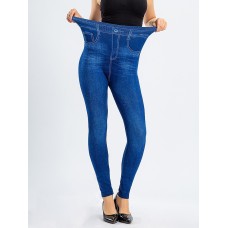 Women's Leggings Faux Denim Ankle-Length Stretchy High Waist Fashion Casual Weekend Black Blue S M