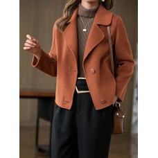 Women's Coat Winter Short Coat Fall Warm Notch Lapel Wool Coat Windproof Pea Coat with Pockets Loose Fit Modern Style Casual Trendy Jacket Long Sleeve Plain Camel Brown Coffee