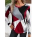 Women's T shirt Tee Color Block Red Blue Purple Print Long Sleeve Daily Weekend Fashion Round Neck Regular Fit Spring &Fall