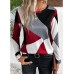 Women's T shirt Tee Color Block Red Blue Purple Print Long Sleeve Daily Weekend Fashion Round Neck Regular Fit Spring &Fall