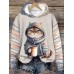 Women's Hoodie Sweatshirt Pullover Cat Sportswear Funny Festival Print Blue Purple Brown Casual Sports Hoodie Long Sleeve Top Micro-elastic Fall & Winter