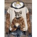 Women's Hoodie Sweatshirt Pullover Cat Sportswear Funny Festival Print Blue Purple Brown Casual Sports Hoodie Long Sleeve Top Micro-elastic Fall & Winter