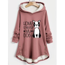 Women's Hoodie Sweatshirt Pullover Sherpa Fleece Lined Dog Letter Warm Funny Fuzzy Button Print Dark Pink Blue Gray Casual Sports Hoodie Long Sleeve Top Micro-elastic Fall & Winter