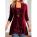 Women's Shirt Blouse Velvet Sparkly Wine Sequins Ruffle Long Sleeve Casual Fashion Square Neck Regular Fit Spring &Fall