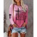 Women's T shirt Tee Color Gradient Text Pink Purple Orange Print Long Sleeve Daily Weekend Basic Round Neck you are KNOWN LOVED WORTHY CHOSEN ENOUGH Regular Fit Spring &Fall Fall & Winter