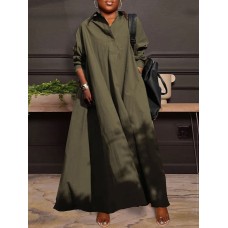 Women's Plus Size Curve Shirt Dress Casual Dress Swing Dress Solid Color Long Dress Maxi Dress Long Sleeve Ruched V Neck Fashion Outdoor ArmyGreen Black Fall Winter L XL XXL 3XL 4XL