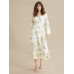 Women's Casual Dress A Line Dress Floral Print Gold Foil Print Design V Neck Midi Dress Streetwear A Line Wedding New Year Street Loose Fit Yellow S M L