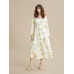 Women's Casual Dress A Line Dress Floral Print Gold Foil Print Design V Neck Midi Dress Streetwear A Line Wedding New Year Street Loose Fit Yellow S M L