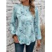 Women's Shirt Blouse Floral Blue Print Button Long Sleeve Casual Holiday Fashion Round Neck Regular Fit Spring &Fall