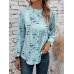 Women's Shirt Blouse Floral Blue Print Button Long Sleeve Casual Holiday Fashion Round Neck Regular Fit Spring &Fall