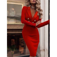 Women's New Year's Eve Dress Work Dress Blazer Dress And Jacket Set Sheath Dress Midi Dress Black White Red Long Sleeve Button Spring Fall Autumn Shirt Collar Office Dress