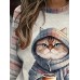 Women's Sweatshirt Pullover Cat Active Sportswear Funny Pink Blue Purple Casual Sports Round Neck Long Sleeve Top Micro-elastic Fall & Winter