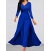 Women's Jumpsuit Solid Color V Neck Elegant Wedding Party Wide Leg Regular Fit Long Sleeve Royal Blue Khaki S M L All Seasons