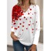 Women's T shirt Tee Heart Valentine's Day Red Blue Purple Print Long Sleeve Valentine Weekend Fashion V Neck Regular Fit Spring &Fall