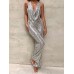 Jumpsuits for Special Occasions Christmas Maillard High Waist Sequin Solid Color Deep V Streetwear Party Prom Regular Fit Sleeveless Silver Black Wine S M Summer