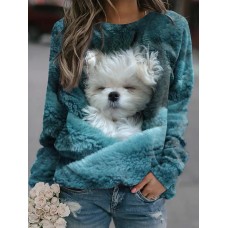 Women's Sweatshirt Pullover Spring 3D Print Basic Blue Dog Street Round Neck Plus Size Long Sleeve