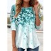 Women's T shirt Tee Floral Light Green Royal Blue Blue Print Long Sleeve Casual Holiday Fashion Round Neck Regular Fit Spring &Fall