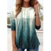 Women's T shirt Tee Floral Light Green Royal Blue Blue Print Long Sleeve Casual Holiday Fashion Round Neck Regular Fit Spring &Fall