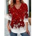 Women's T shirt Tee Christmas Shirt Plaid Snowflake Red Blue Purple Print Long Sleeve Party Weekend Festival / Holiday Christmas V Neck Regular Fit Spring &Fall