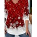 Women's T shirt Tee Christmas Shirt Plaid Snowflake Red Blue Purple Print Long Sleeve Party Weekend Festival / Holiday Christmas V Neck Regular Fit Spring &Fall