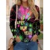 Women's T shirt Tee Graphic Grass Green Yellow Pink Print Long Sleeve Party New Year Holiday Festival / Holiday Round Neck Regular Fit Spring &Fall