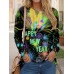 Women's T shirt Tee Graphic Grass Green Yellow Pink Print Long Sleeve Party New Year Holiday Festival / Holiday Round Neck Regular Fit Spring &Fall