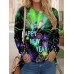 Women's T shirt Tee Graphic Grass Green Yellow Pink Print Long Sleeve Party New Year Holiday Festival / Holiday Round Neck Regular Fit Spring &Fall