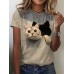 Women's T shirt Tee Black White Blue Graphic Cat Print Short Sleeve Daily Weekend Vintage Round Neck Regular 3D Cat Painting S