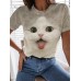 Women's T shirt Tee Black White Blue Graphic Cat Print Short Sleeve Daily Weekend Vintage Round Neck Regular 3D Cat Painting S