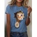 Women's T shirt Tee Black White Blue Graphic Cat Print Short Sleeve Daily Weekend Vintage Round Neck Regular 3D Cat Painting S