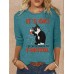 Women's T shirt Tee Cat Letter White Pink Green Print Long Sleeve Daily Weekend Fashion Round Neck Regular Fit Spring &Fall