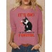 Women's T shirt Tee Cat Letter White Pink Green Print Long Sleeve Daily Weekend Fashion Round Neck Regular Fit Spring &Fall